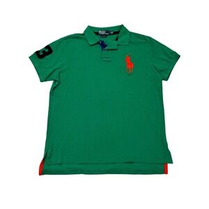 Polo Ralph Lauren Men Custom Fit Green‎ #3 Big Pony Preppy Polo Shirt Size L